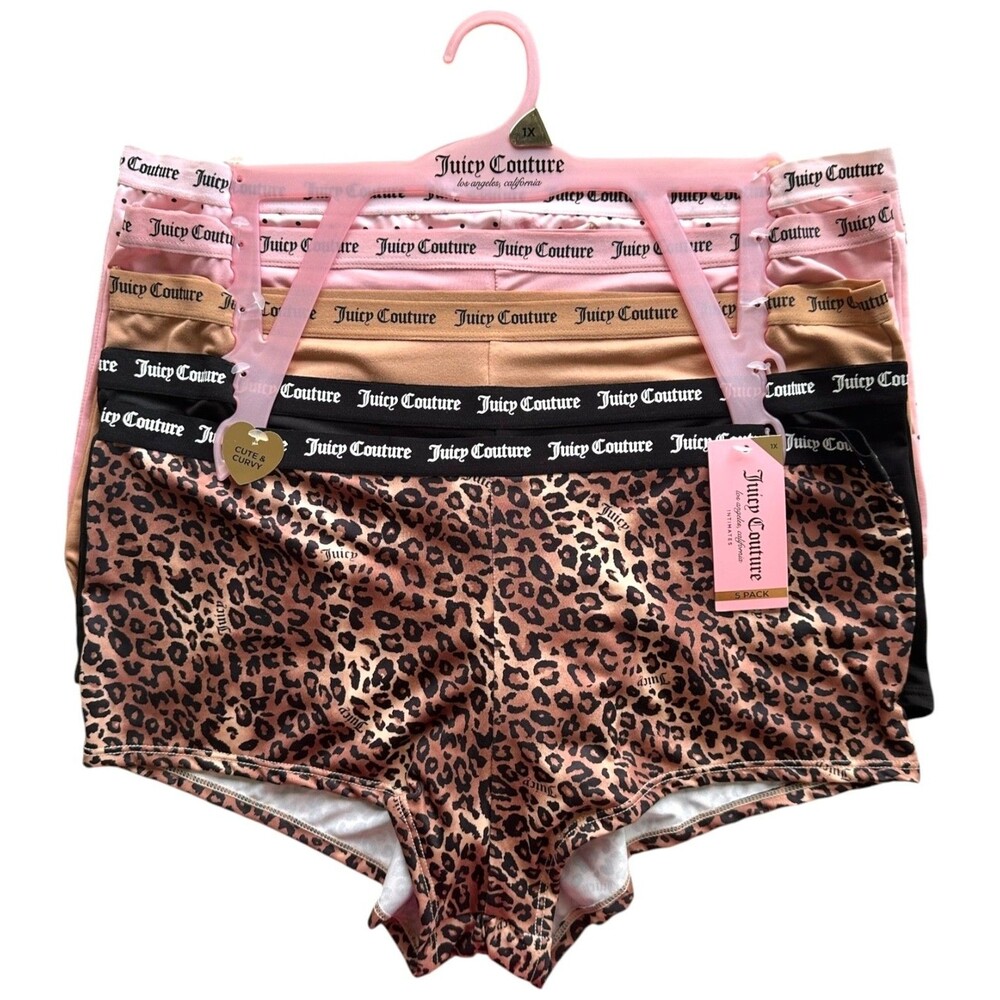 Juicy Couture Women's Set of 5 Cute & Curvy Panties Plus Size 1X Multi Printed